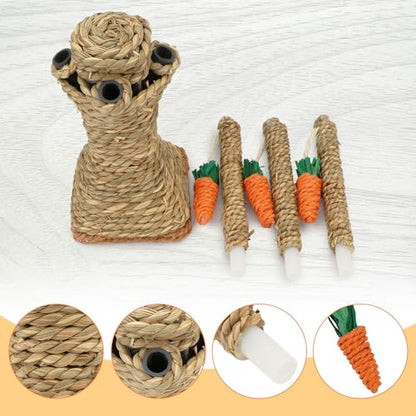 Natural Rattan Carrot Chew Toy for Rabbits Durable Bunny Toys for Indoor Bunnies Safe Chewing and Climbing Enrichment - color: Carrot Tree