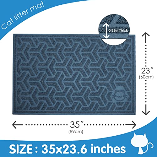 UPSKY Cat Litter Mat, Litter Trapping Mat Soft on Kitty Paws, Large Litter Box Mat 35" x 24" Scatter Control for Indoor Cats Waterproof and Extra Large Pretty Litters Carpet - color: D-Blue