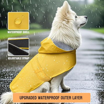 Dog Raincoat Dog Rain Jacket Poncho Waterproof Pet Rain Suit Double-Layered Breathable Lining Hooded Leash Hole Adjustable Puppy Small Medium Dogs,Yellow,XXL,Back Length 15-17.5 inches - color: Yellow, size: XXL:Back Length 15-17.5"