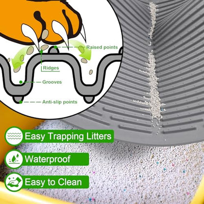 Gosmol Waterproof Cat Litter Mat XXL, 38" x 25" Litter Trapping Mat，Kitty Litter Box Mats Extra Large Easy Clean, Litter Trapping Catcher Mat, Cat Supplies & Accessories for Indoor Cats -Grey - color: Grey