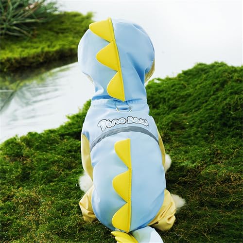 Waterproof Dog Raincoat, Dinosaur Design, Full Body Protection with Elastic Trousers, for Small Dogs (Blue, X-Small) - color: Blue, size: X-Small