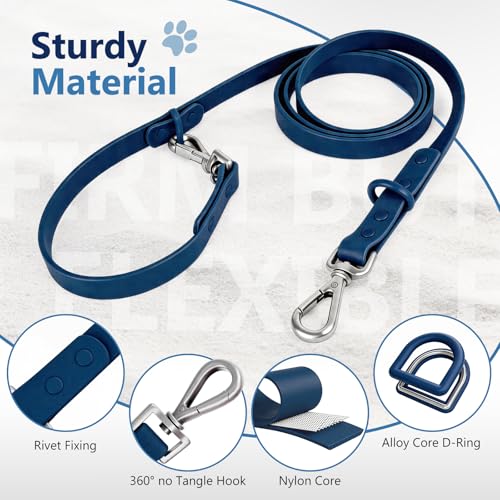 Waterproof Dog Leash, Easy to Clean, Blue PVC Leash with Multifunctional Dual Hooks, Adjustable 3ft-6ft for Walking, Heel Training, Swimming (Navy Blue) - color: Navy Blue