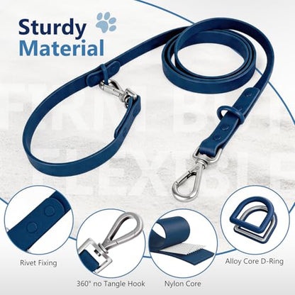 Waterproof Dog Leash, Easy to Clean, Blue PVC Leash with Multifunctional Dual Hooks, Adjustable 3ft-6ft for Walking, Heel Training, Swimming (Navy Blue) - color: Navy Blue