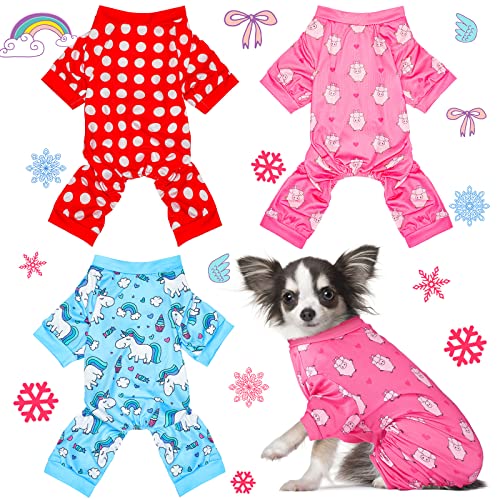 3 Pieces Dog Pajamas Puppy Soft Pets Clothes Dog Jumpsuit for Small Medium Large Pets Cute Apparel Bodysuits for Girl and Boy, 3 Styles(L Fits 7.7-9.9 lbs) - size: L Fits 7.7-9.9 lbs