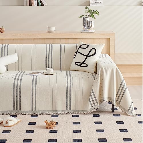Chenille Armchair Cover Jacquard Sofa Covers Washable Furniture Protector Recliner Couch Cover 1 Cushion Reversible Chair Cover Beige Light Grey Striped Couch Cover Blanket 71"x 71" - color: A0# Beige/Light Grey - Striped, size: Medium 71" x 71"