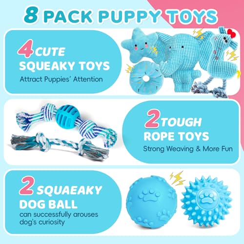 8 Pack Luxury Puppy Toys for Teething Small Dogs, Puppy Chew Toys with Squeaky Dog Toys, Balls and Rope Dog Chew Toys, Dog Toys to Keep Them Busy (Blue, 8-Pack) - color: Blue, 8-pack