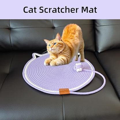 Cat Scratcher Mat, Natural Cotton Rope Cat Scratching Pad, 16.9'' Round Cat Wall & Floor Scratch Pad, Durable Double - Sided Cat Scratcher, Furniture Protector for Wall, Sofa, Couch, Carpet, Violet - color: Violet