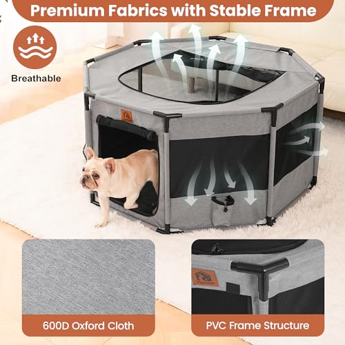 Enclosed Pet Playpen, Portable Cat & Puppy Playpen with Sturdy PVC Pipe Frame and Scratch-Resistant Fabric, Soft Kennel Crate Fence for Pet Indoor Outdoor Use (Small Size, 28x28x16.9 Inches) - size: Small