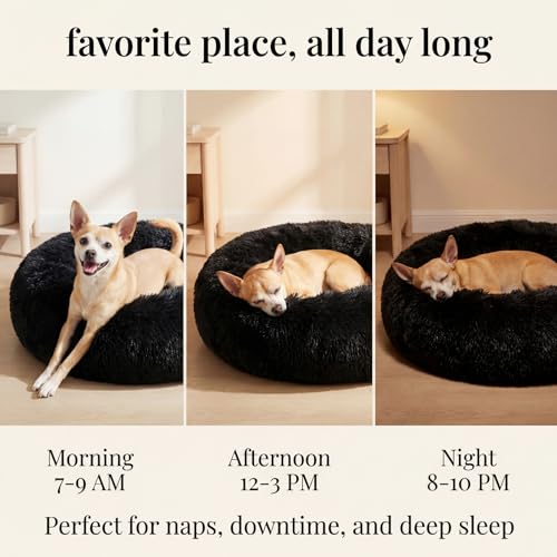 nononfish Puppy Beds for Small Dogs Washable 19" Black Calming and Anxiety Pet Beds Fluffy and Plush Durable Small Dog Bed - color: Black, size: 19 inches