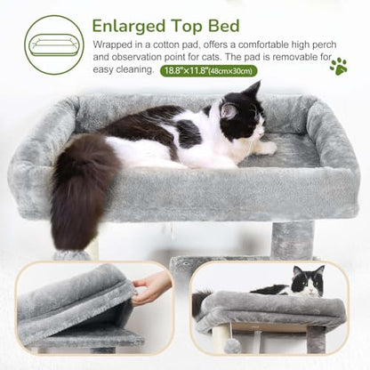 Globlazer Cat Tree Tower with Scratching Post for Indoor Cats, 53inch Tall Plush Multi-Level Cat Climbing Tower Condo House with Large Hammock, Spacious Cat Cave, Padded Top Perch Bed, F53, Light Gray - color: Light Gray