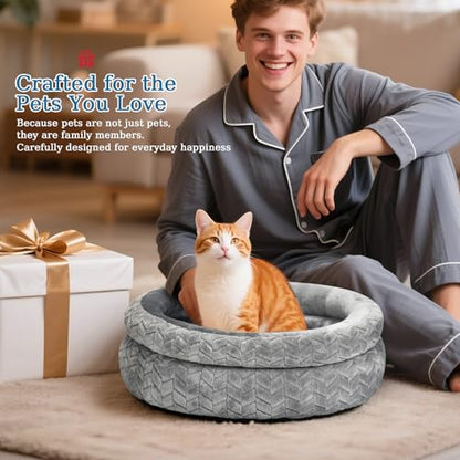 Dual-Layer Donut Cat Bed - Fluffy Round Bed for Small Pets - Ultra-Soft Cat Donut Bed for Cozy Sleep (Grey, 16 * 16 * 5.5 inch / 40 * 40 * 14 cm) - size: 16 x 16 x 5.5 inches