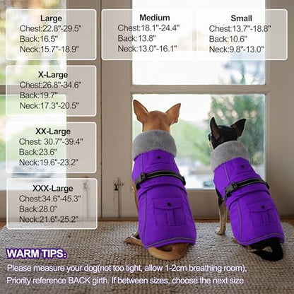 Dog Coat with Pocket, Waterproof Dog Jacket with Adjustable Buckle, Reflective Puppy Winter Coat Warm Turtleneck Fleece SnowJacket for Small Medium Large Dogs - Purple L - color: Purple, size: Large(Chest:22.8"-29.5", Back:16.5")