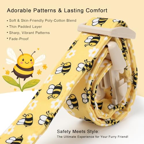Bee & Daisy Dog Collar for Puppy Small Dogs - Spring/Summer Cartoon Yellow Dog Collars, Lightweight Adjustable Male Female Dogs Collars with Quick Release Buckle XS - color: Bee&Daisy, size: XS