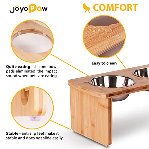 Elevated Dog Bowls, Bamboo Raised Dog Bowl for Medium Dogs, with 2 Stainless Steel Bowls (7'' Tall-40 oz Bowl) - color: Natural, size: Medium: 7'' Tall-40oz Bowl