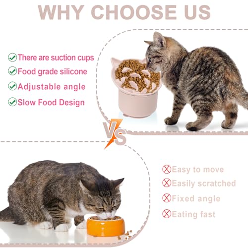 Silicone Cat Slow Feeder, Elevated Slow Feeder Bowl Tilt Design, Suitable for Dry and Wet Food, Adjustable Angle, Cat Food Puzzle with Suction Cup(Pink) - color: Pink