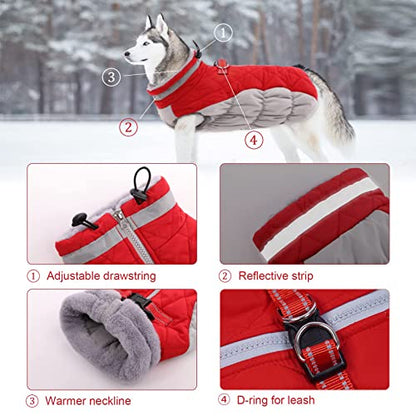 Lelepet Dog Coat Warm Dog Winter Coat Waterproof Dogs Jacket with Harness Built in Reflective Pet Fleece Vest Zip-Up Cold Weather Coats for Small Dogs Turtleneck & Windproof Coats Chihuahua Red XS - color: Red, size: X-Small