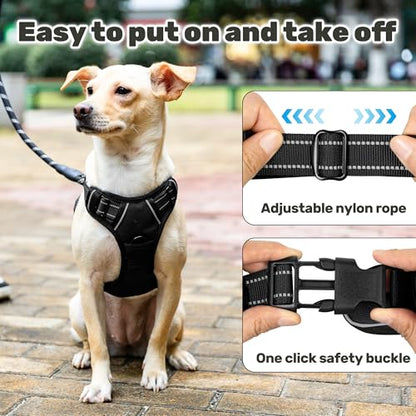 No Pull Dog Harness Escape Proof, Adjustable Reflective Dog Vest with Control Handle, No Choke Pet Harness for Medium and Large Dogs (Black, M)
