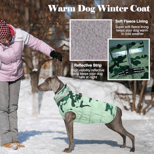 Lelepet Warm Dog Winter Coat Dog Coats for Small Dogs Waterproof Dogs Jacket with Harness Built in Reflective Cold Weather Coats Windproof Zip-Up Winter Fleece Vest Snowsuit Chihuahua XS - color: Mint Camo, size: X-Small