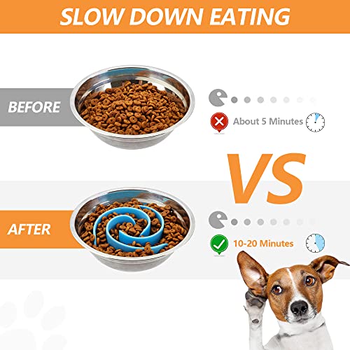Slow Feeder Dog Bowls Insert, Animire Soft Silicone Slow Eating Dog Food Bowl for Small, Medium and Large Dogs, Compatible with Regular and Elevated Bowls - color: Blue, size: L
