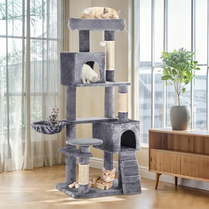 YITAHOME 70.8-Inch Tall Cat Tree Indoor: Multi-Level Kitten Tower with Kitty Condos, Top Perches, Scratching Posts & Cozy Basket Pet Play House Light Gray - color: Light Gray, size: 70.8 inch