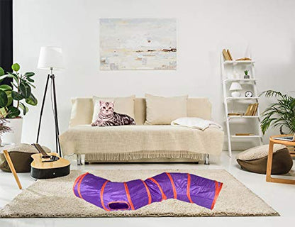 iCAGY Cat Tunnel for Indoor Cats Interactive, Rabbit Tunnel Toys, Pet Toys Play Tunnels for Cats Kittens Rabbits Puppies Crinkle Pop Up 47" Shape S - color: Purple