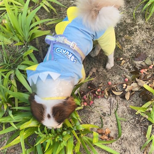 Waterproof Dog Raincoat, Dinosaur Design, Full Body Protection with Elastic Trousers, for Small Dogs (Blue, Small) - color: Blue, size: Small