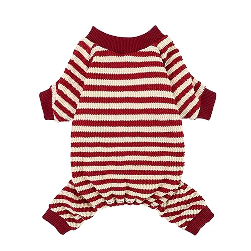 Fitwarm Red and White Striped Dog Pajamas, Waffle Dog Clothes for Small Dogs Girl Boy, Puppy Onesie with Feet, Pet Christmas Outfit, Small - color: Red, size: Small