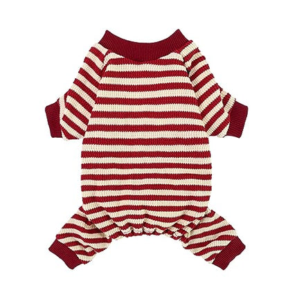 Fitwarm Red and White Striped Dog Pajamas, Waffle Dog Clothes for Small Dogs Girl Boy, Puppy Onesie with Feet, Pet Christmas Outfit, XL - color: Red, size: X-Large