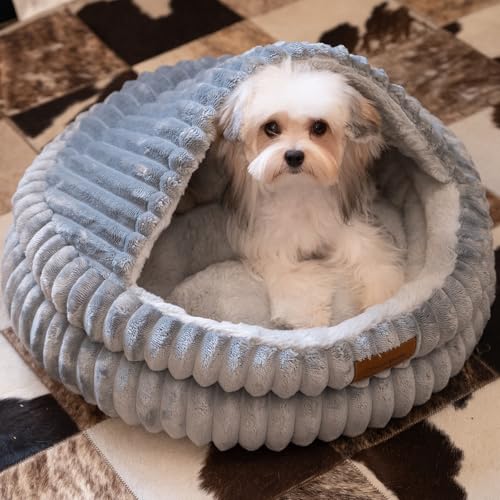Cat Cave Bed for Indoor Cats, Washable Covered Cat Bed Hooded Kitty Bed Soft Fluffy Pet Bed for Puppy and Small Dog(Dark Blue) - color: Dark Blue
