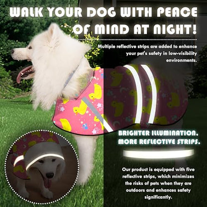 Dog Raincoat, Adjustable Rain Jacket with Hooded Double Layer for Large Medium Small Dogs Puppies, Lightweight Waterproof Rain Coat Poncho with Reflective Stripe Duck Pink,XXL - color: Duck Pink, size: XX-Large