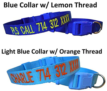 Personalized Custom Customized Embroidered Dog Name & Phone Number Adjustable Nylon Collar for Large Medium Small Breed, Girl Boy Dogs, Pet Puppy Black Red Pink Purple Orange Blue Green