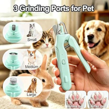 2-in-1 Dog Nail Grinder & Dog Nail Clippers Trimmers for Large Medium Small Dogs Cats Pets Claw Trimmer with LED Lights (Green) - color: Green