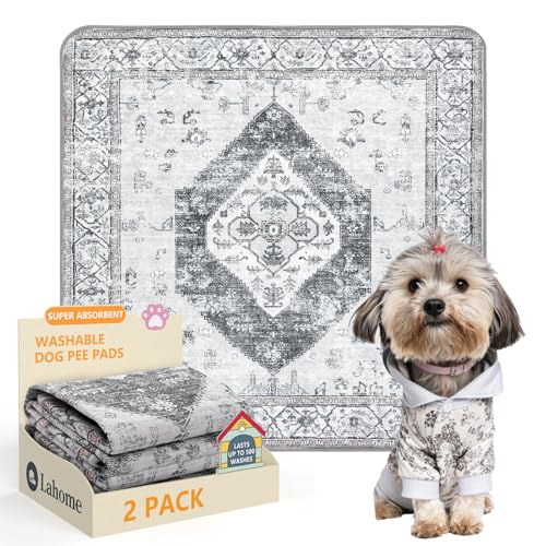 Lahome Super Absorbent & Leakproof Washable Dog Pee Pads - 2 Pack Value Set - Waterproof, Non-Slip Reusable Pads for Puppy Training, Crates & Whelping (24"x24", Gray) - color: Gray, size: 2FT x 2FT (Pack of 2)