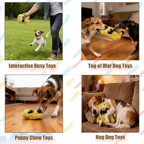 Squeaky Dog Toy, Plush Stuffed Dog Toy Keep Them Busy Tug of War Dog Chew Toy for Small Medium Large Dogs (Yellow) - color: Yellow