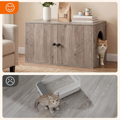 HOOBRO Cat Litter Box Enclosure, Hidden Litter Box Furniture with Side Entry, Litter Box Cabinet, Indoor Cat House, End Side Table, 31.5"L x 17.7"W x 16.3"H, for Living Room, Bathroom, Greige BG40MW01 - color: Greige