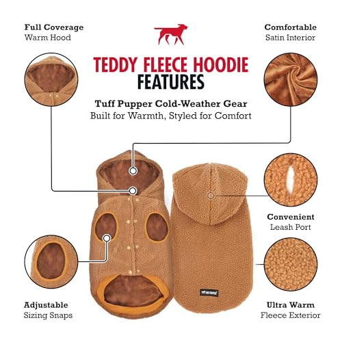 Tuff Pupper Fleece Dog Hoodie Sweater | Teddy Sherpa Outer & Soft Polar Fleece Lining | Adjustable Fit Winter Coat with Hood, Leash Hole, Ribbed Cuffs | for Small Medium Large XL XXL Dogs (Brown, M) - color: Brown, size: 25-40 lbs (Medium)