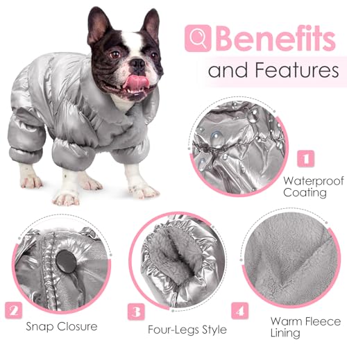 AOFITEE Dog Coat, Waterproof Dog Jacket, Fullbody Dogs Winter Coat Snowsuit, Windproof Puppy Puffer Jacket Snow Suit with Legs, Pet Fleece Winter Vest, Cold Weather Coats for Small Dogs, Silver S - color: Silver, size: Small