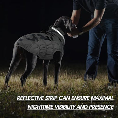 FUAMEY Dog Coat for Small Dogs,Waterproof Dog Winter Jacket with Harness Built in Puppy Cold Weather Coats Reflective Pet Vest with Zipper Warm Fleece Dogs Snowsuit Windproof Grey Camo XS - color: Grey Camo, size: XS(chest:14in)