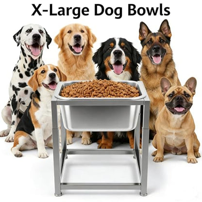 Elevated Dog Bowl Large Breed, 3 Gallons Stainless Steel Dog Bowls with Height Adjustable Raised Metal Stand 11.81'' - 15.75'' for Medium, Large Dogs and Gaint
