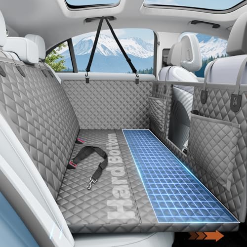Dog Car Seat Cover for Back Seat with Hard Bottom,Waterproof Back Seat Extender for Dogs,Dog Hammock Dogs Bed for Cars, SUVs,Pet Seat Cover for Back Seat Holds 400lbs with Mesh Window & Pocket-Grey - color: Grey