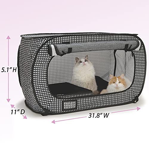 Necoichi Stress-Free Enclosure Cat Travel Carrier Cage 31.8" L x 20.0" W x 20.0" H Collapsible Gray White Stripes | Pop up Kannel, Crates - style: Cage