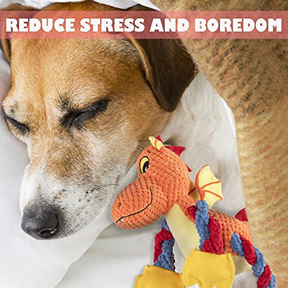 GOOLA Dog Squeaky Toys, Cute Dragon Interactive Plush Stuffed Toy with 5 Squeakers and Crinkle Paper,Pet Rope Chew Toy for Puppy Small Medium Large Breed Dogs - color: Multicolor