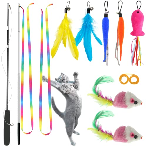 ZPH Cat Toys,Interactive Feather Variety Pack for Cats Wand Kitten Toy-Includ Cat Exercise Toy Fluffy Mouse Worms&Fish - style: SET B