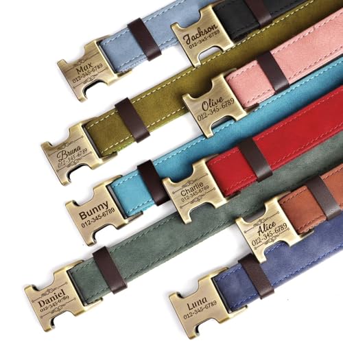 Personalized Dog Collars, Custom PU Leather Dog Collar with Name&Phone Number, Engraved Dog Collar for Small Dogs, Adjustable Durable Collar with Quick Release Metal Buckle, Denim Blue,S - color: Denim Blue, size: S: Neck 11-15", Width 0.6"