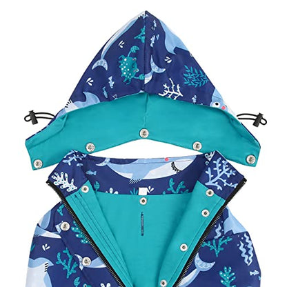 HDE Dog Raincoat Poncho Double Layer Zip Rain Jacket with Removable Hood, Leash Hole for Small to 3XL Dogs and Puppies Sharks - S - color: Sharks, size: Small