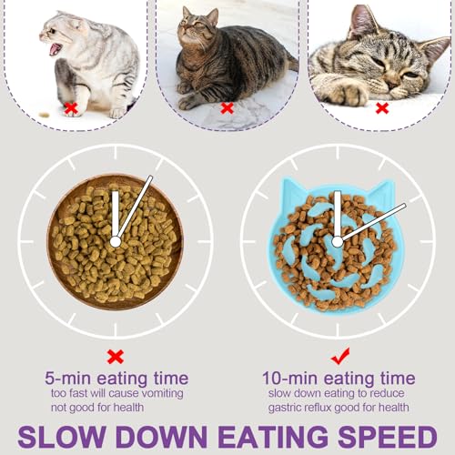 Silicone Cat Slow Feeder, Elevated Slow Feeder Bowl Tilt Design, Suitable for Dry and Wet Food, Adjustable Angle, Cat Food Puzzle with Suction Cup(Blue) - color: Blue