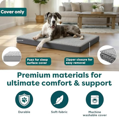 Furhaven Replacement Dog Bed Cover Ultra Plush Faux Fur & Suede Mattress, Machine Washable - Gray, Large - color: Gray, size: Large (Pack of 1)