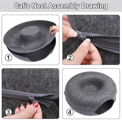 Cat Cave, Cat Tunnel Bed, Premium Cave Donut Tunnel Bed Set with Interactive Soft Cat Toys, Donut Design - Ideal Houses for Indoor (Grey) - color: Grey