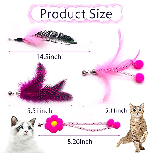 12pcs Cat Feather Toy Replacement for Wand Kitten Toys Interactive Training Bell Inside Playing Gift for Chasing Jumping Exercise Refill Feathers Toy (Pink+Rosepink) - color: Pink+Rosepink