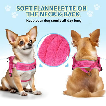 SlowTon No Pull Small Dog Harness and Leash Set, Puppy Soft Vest Harness Neck & Chest Adjustable, Reflective Lightweight Harness & Anti-Twist Pet Lead Combo for Small Medium Dogs (Fuchsia, XS) - color: A-Fuchsia - With Front Clip, size: X-Small